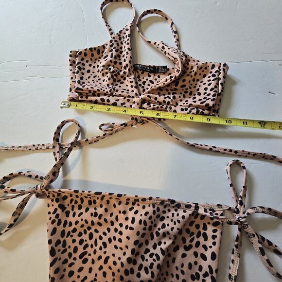 Nasty Gal 2pc Dalmatian Tie Bikini Womens Sz 6 Tan Black High Leg Cutout Front - Picture 9 of 16